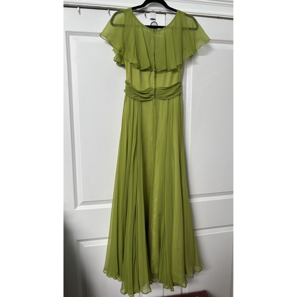 Vintage Green Ruffled Flowy Long Maxi Dress Flutter Fleece Sheer Chiffon Prom - Picture 9 of 15